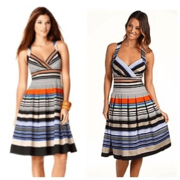 NWT CALVIN KLEIN Retro Striped Cross-back Pleated Dress SIZE S MSRP $134 - Picture 2 of 14